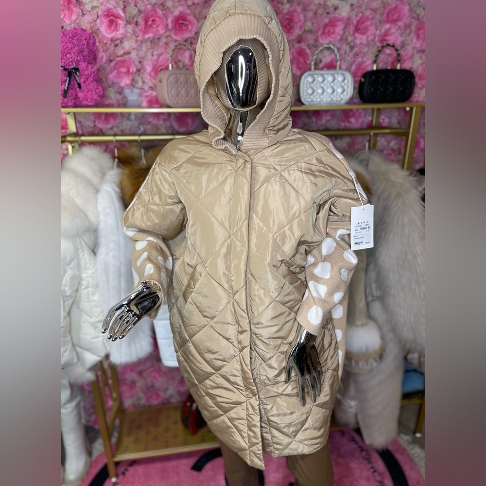 Tan Quilted Hooded Coat